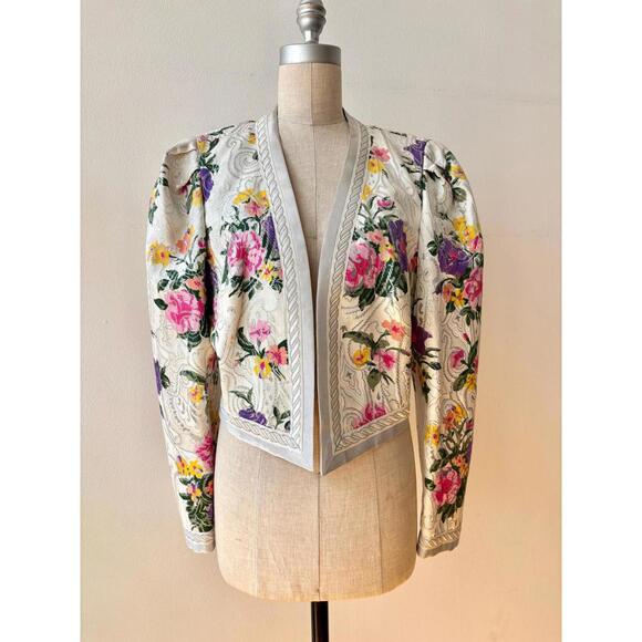 Jackets & Blazers - Vintage 1980s Floral Cropped Jacket